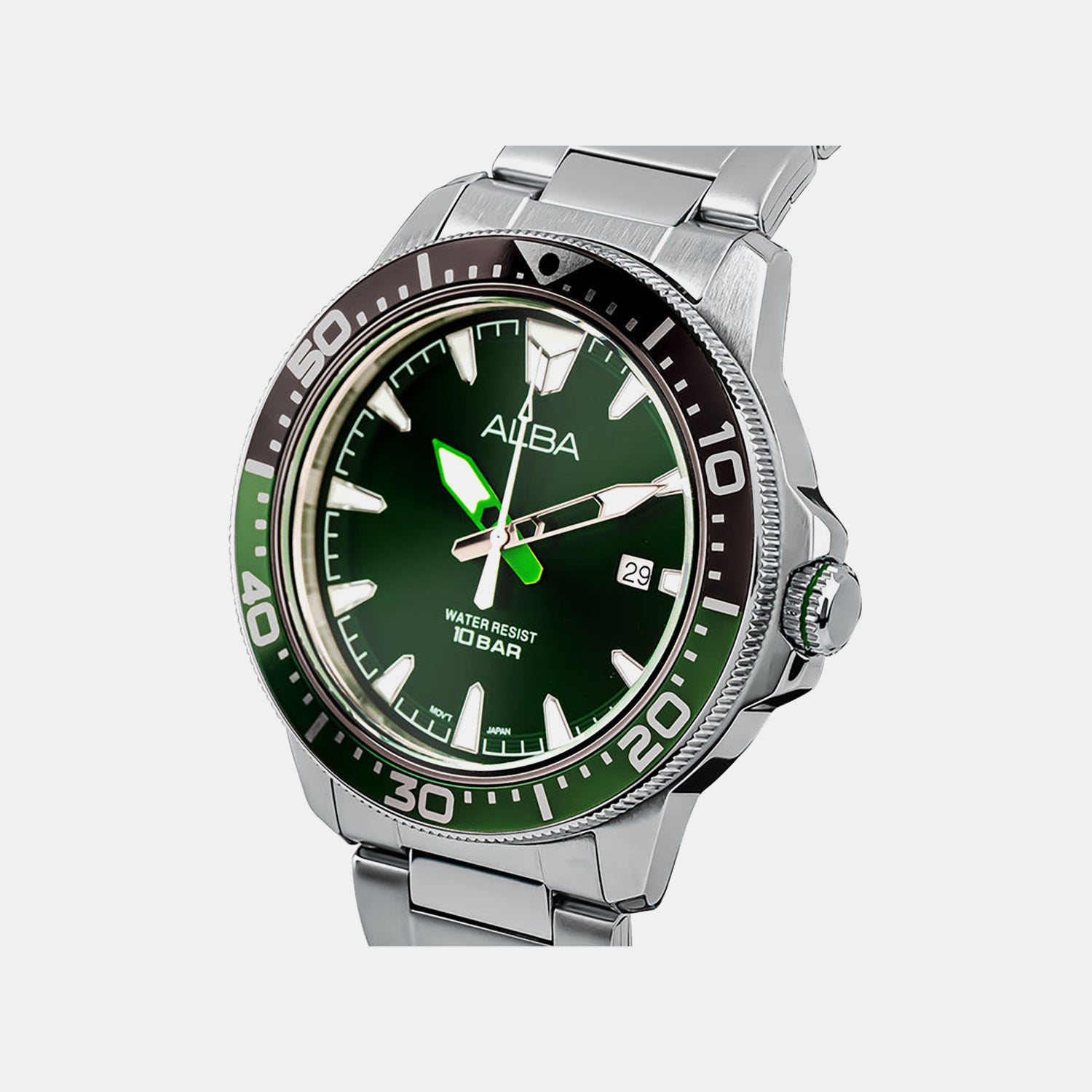 Men Quartz Green Dial Analog Stainless Steel Watch AS9T93X1