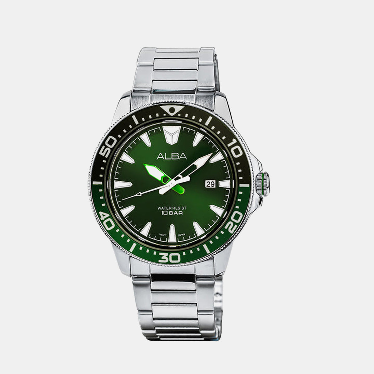 Active Men Quartz Green Dial Analog Stainless Steel Watch AS9T93X1
