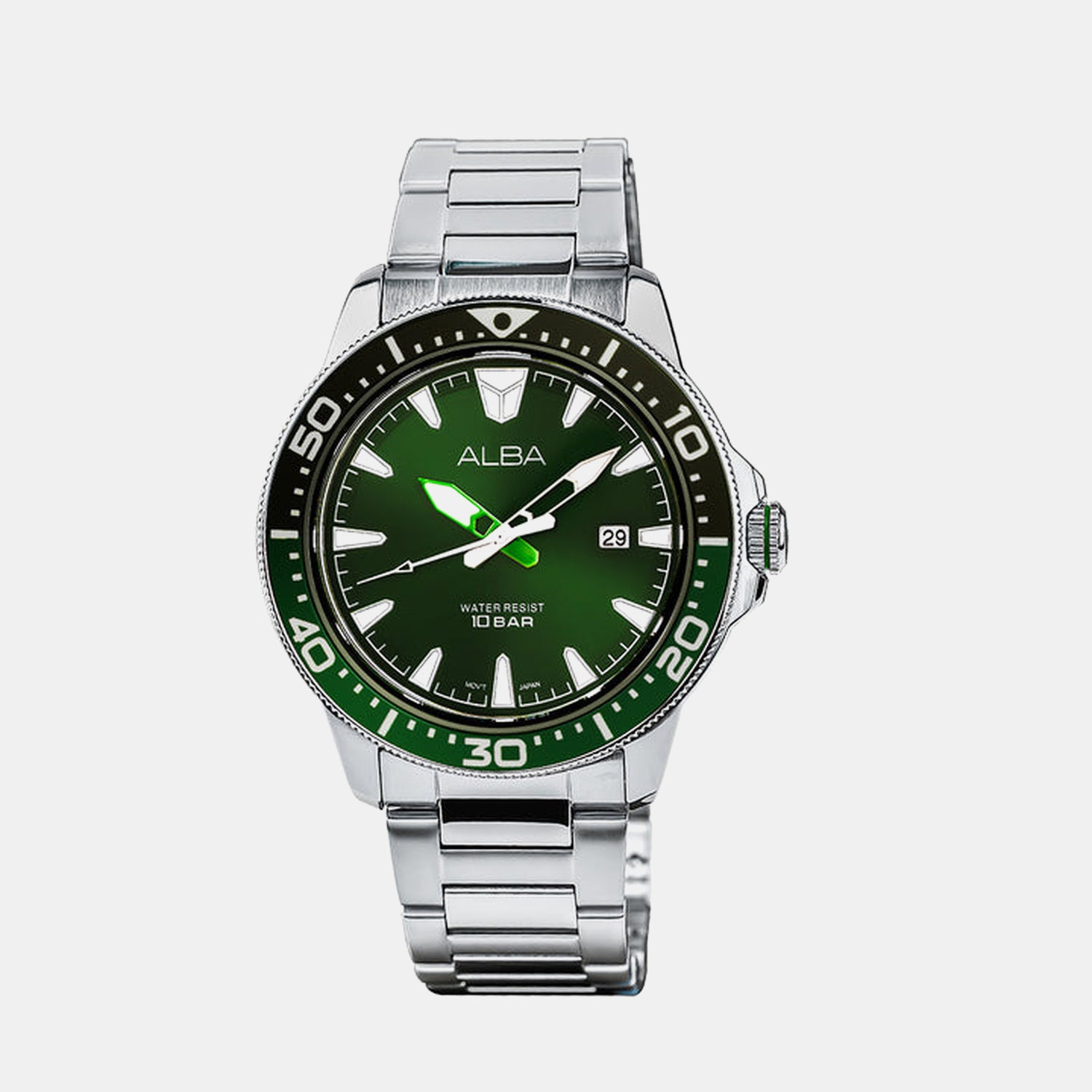 Men Quartz Green Dial Analog Stainless Steel Watch AS9T93X1