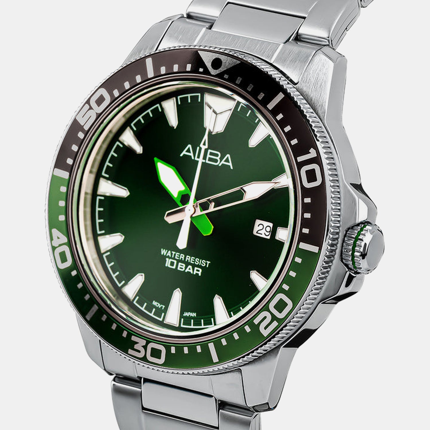 Men Quartz Green Dial Analog Stainless Steel Watch AS9T93X1