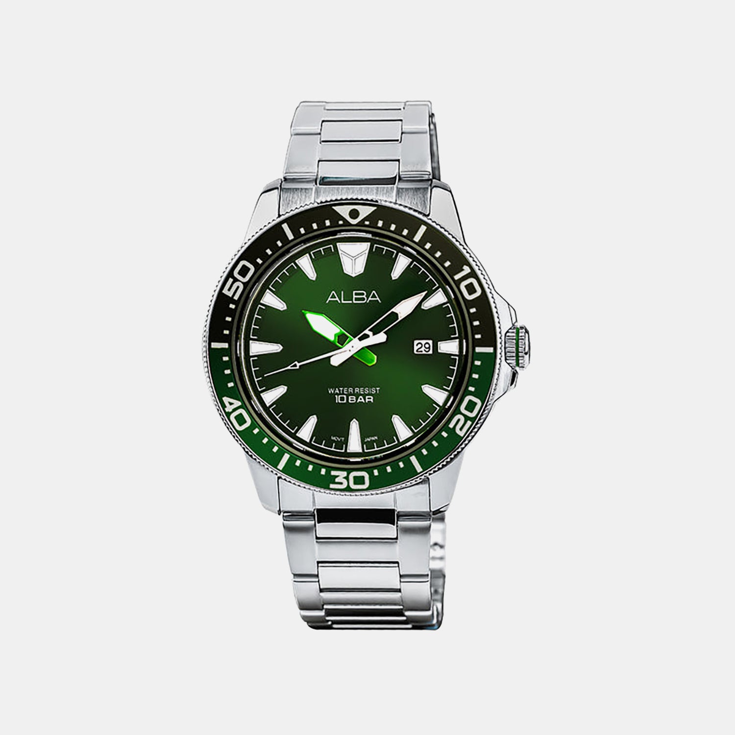 Men Quartz Green Dial Analog Stainless Steel Watch AS9T93X1