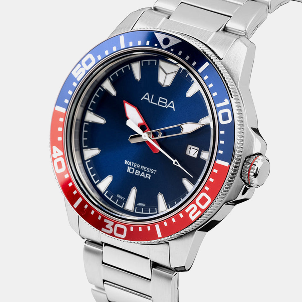 Men Quartz Blue Dial Analog Stainless Steel Watch AS9T97X1