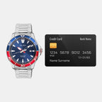 Men Quartz Blue Dial Analog Stainless Steel Watch AS9T97X1