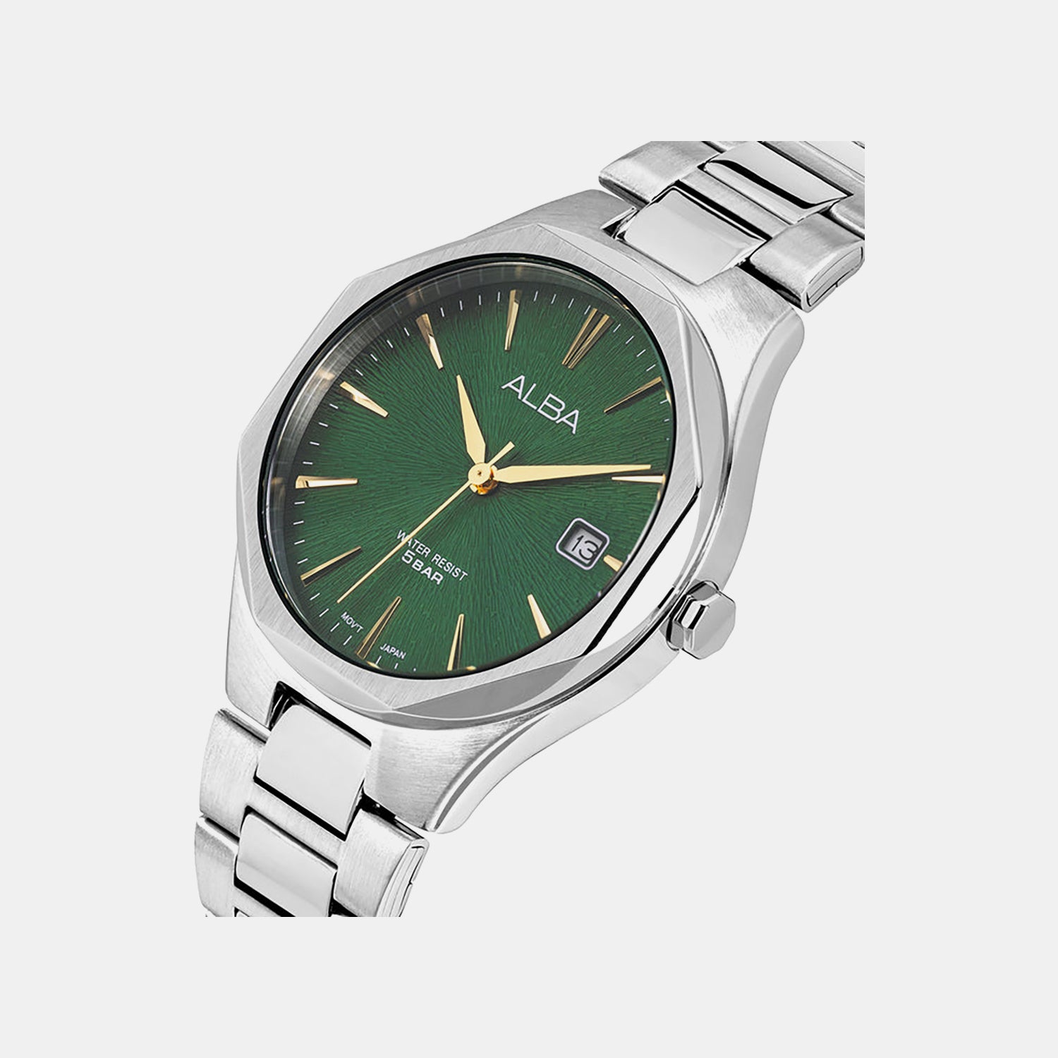 Men Quartz Green Dial Analog Stainless Steel Watch AS9U55X1