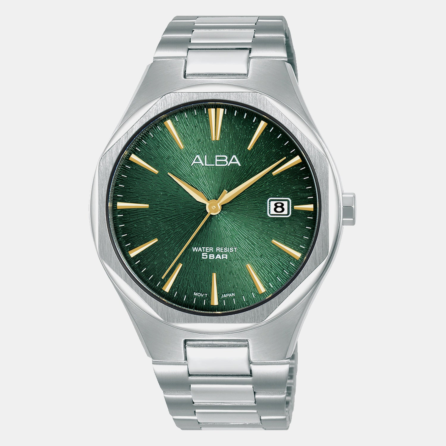 Men Quartz Green Dial Analog Stainless Steel Watch AS9U55X1