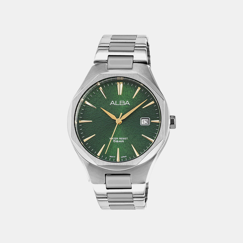 Men Quartz Green Dial Analog Stainless Steel Watch AS9U55X1