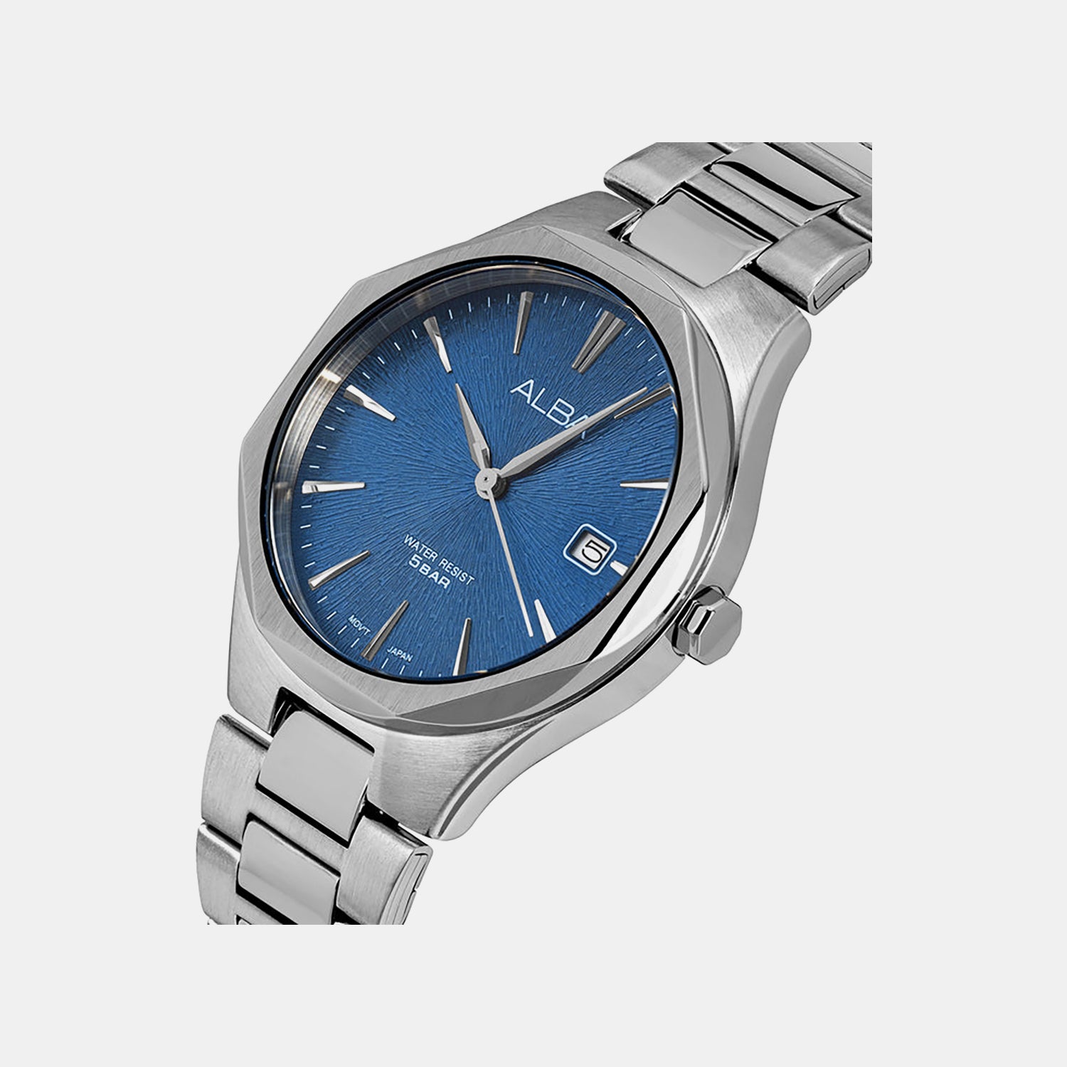 Men Quartz Blue Dial Analog Stainless Steel Watch AS9U57X1