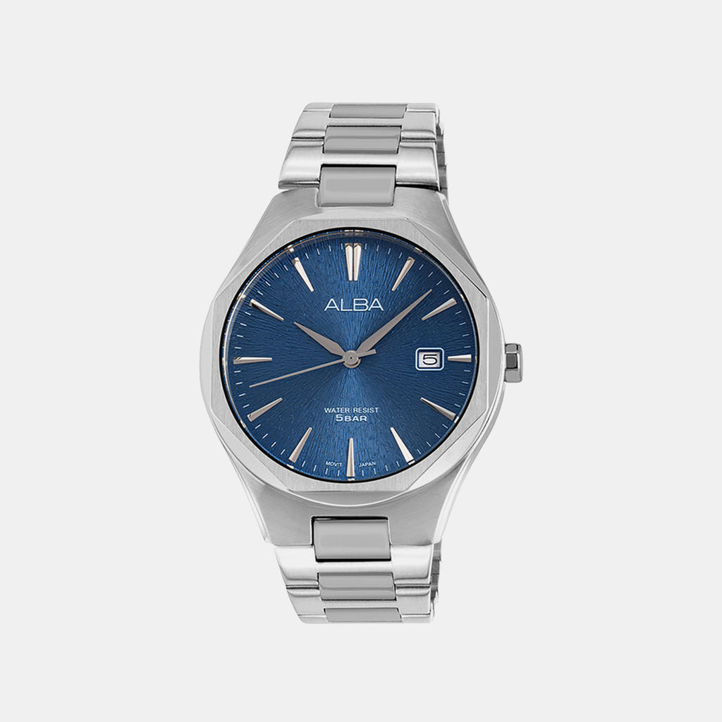 Men Quartz Blue Dial Analog Stainless Steel Watch AS9U57X1