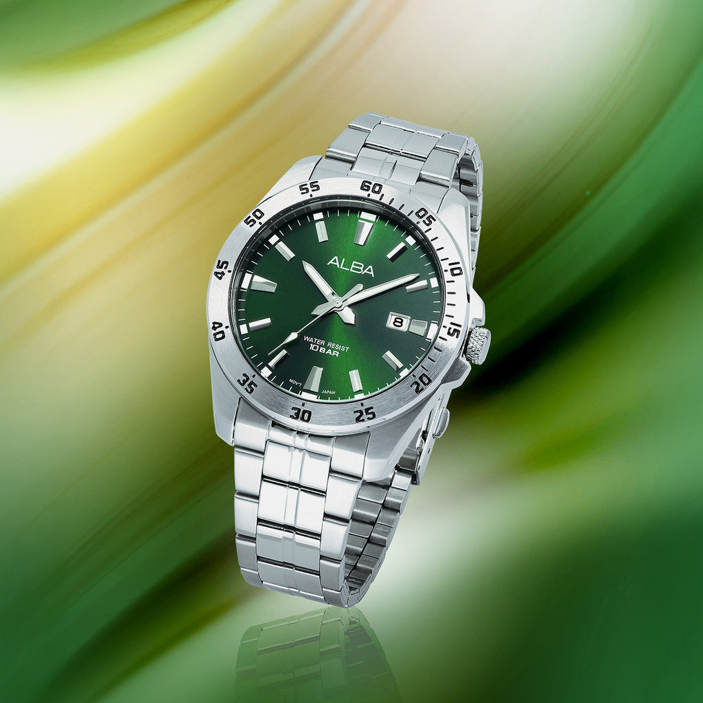 Active Men Quartz Green Dial Analog Stainless Steel Watch AS9V43X1