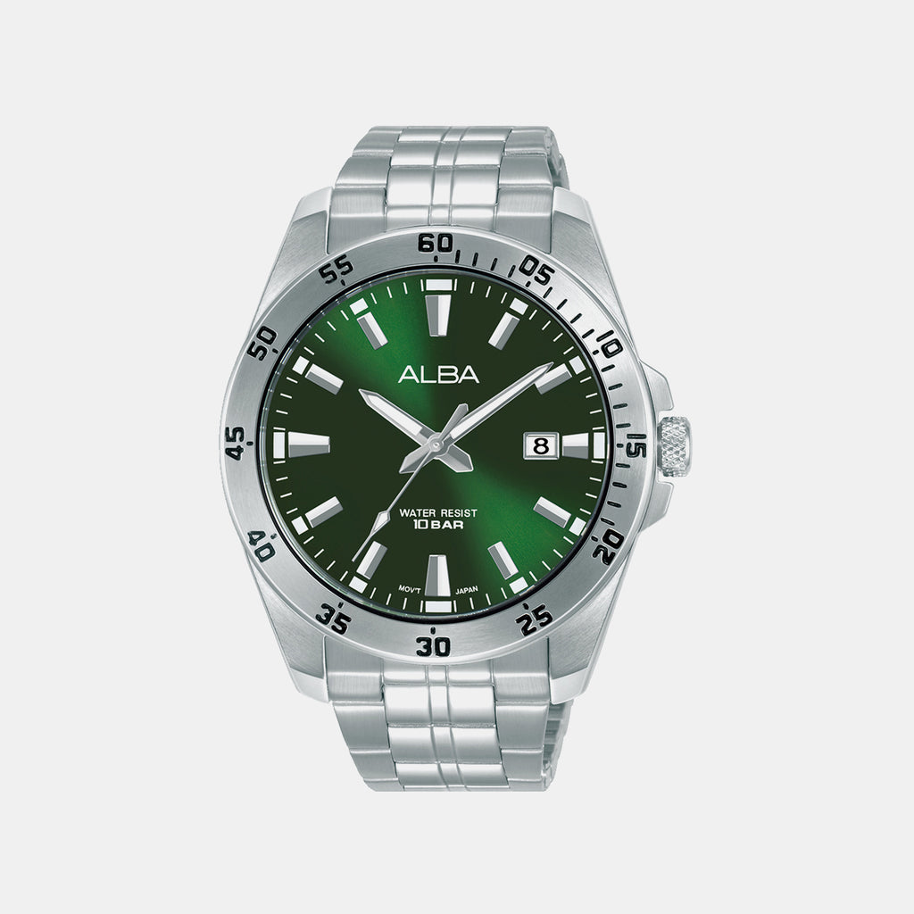 Active Men Quartz Green Dial Analog Stainless Steel Watch AS9V43X1