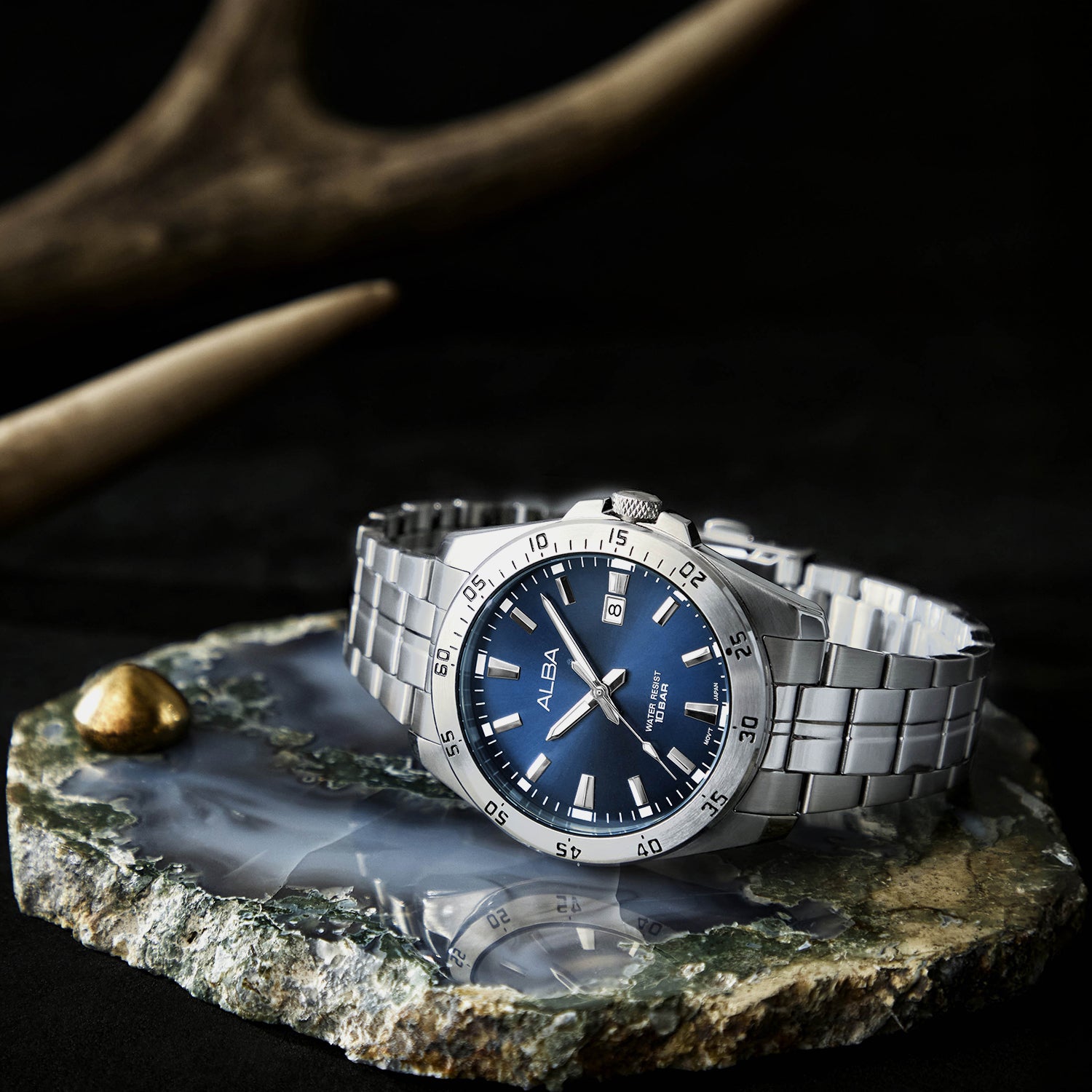 Active Men Quartz Blue Dial Analog Stainless Steel Watch AS9V45X1