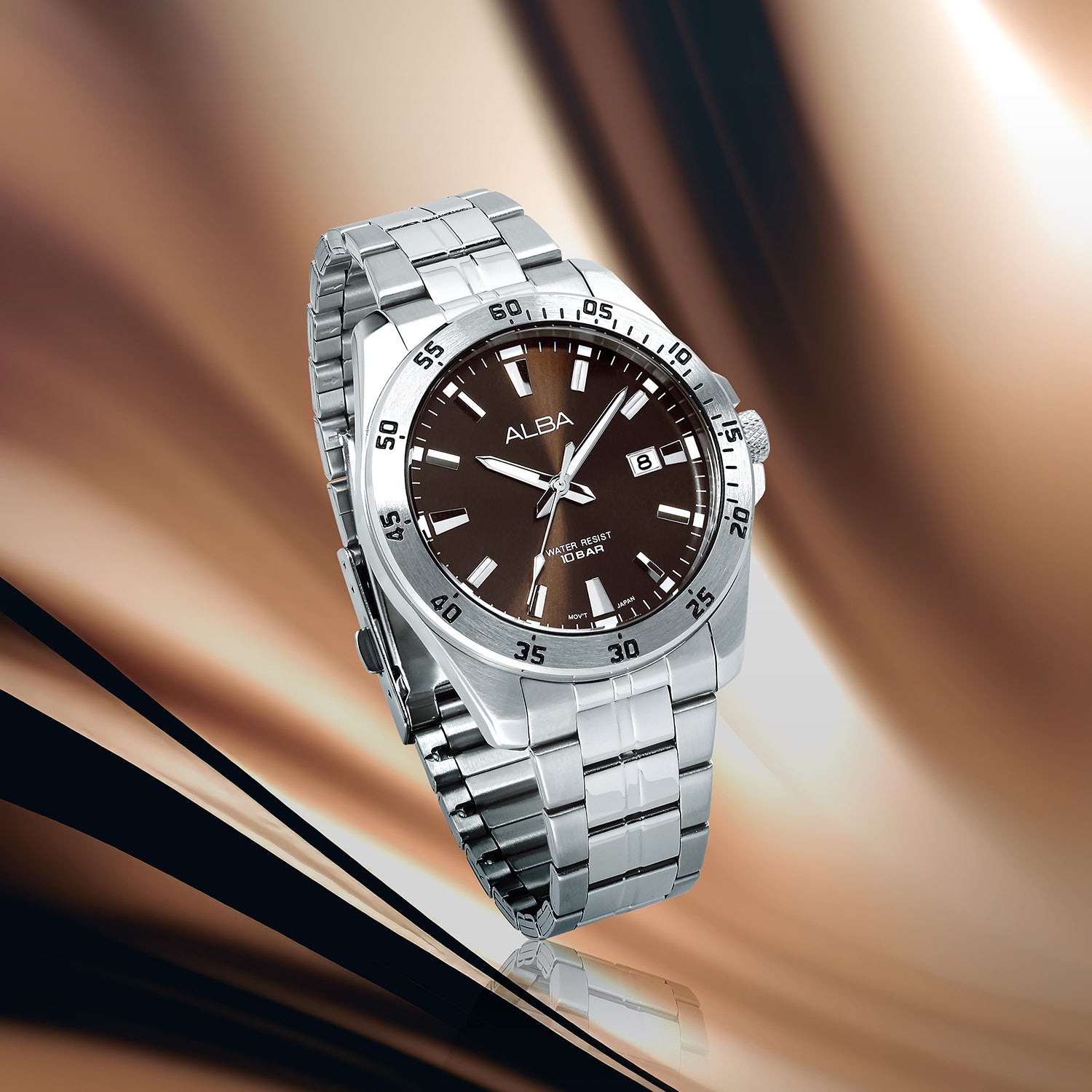 Men Quartz Brown Dial Analog Stainless Steel Watch AS9V49X1
