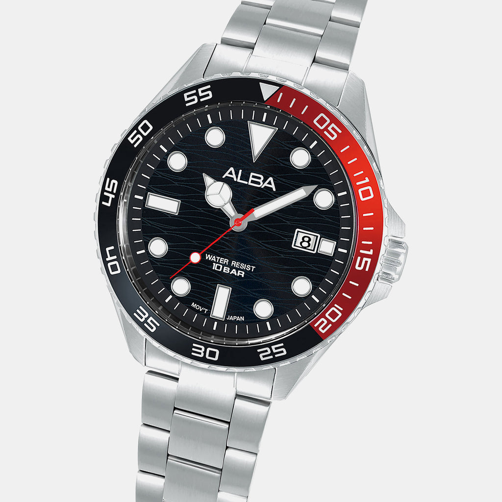 Active Men Quartz Black Dial Analog Stainless Steel Watch AS9V55X1