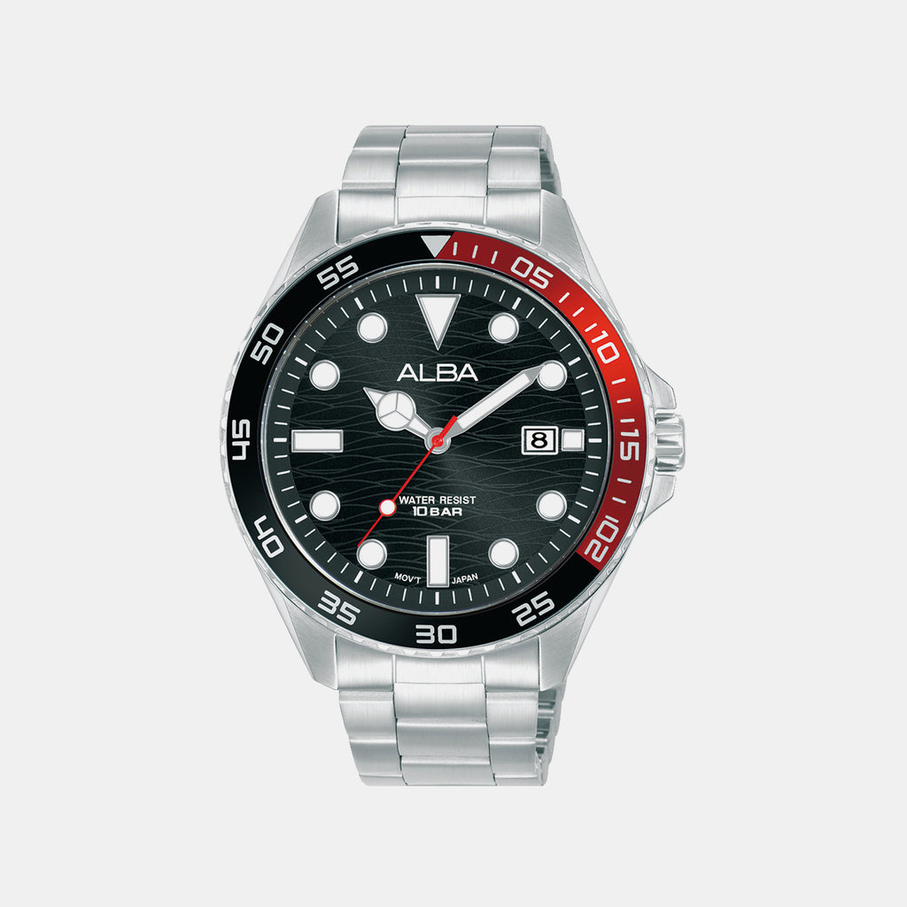 Active Men Quartz Black Dial Analog Stainless Steel Watch AS9V55X1
