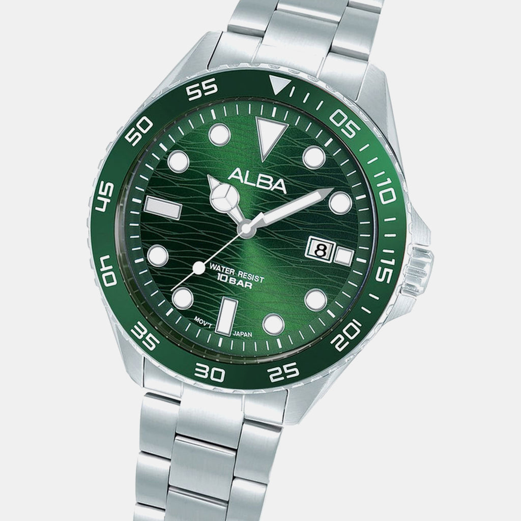 Active Men Quartz Green Dial Analog Stainless Steel Watch AS9V59X1