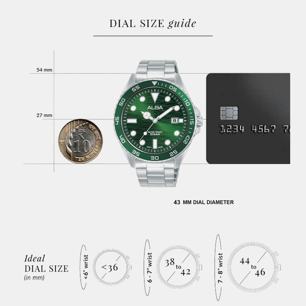 Active Men Quartz Green Dial Analog Stainless Steel Watch AS9V59X1