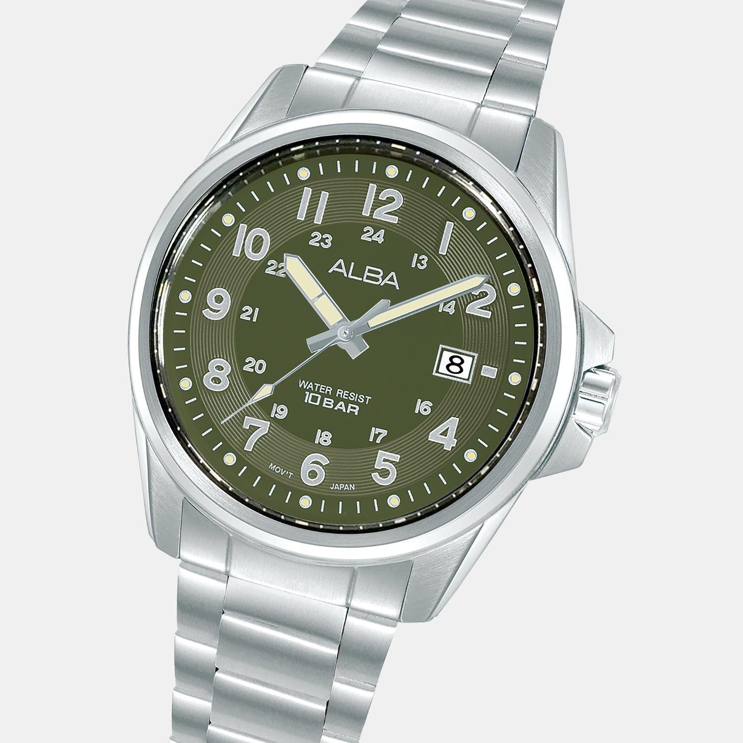 Men Quartz Green Dial Analog Stainless Steel Watch AS9V99X1