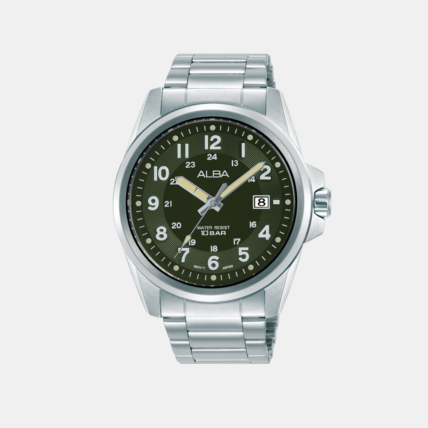 Men Quartz Green Dial Analog Stainless Steel Watch AS9V99X1