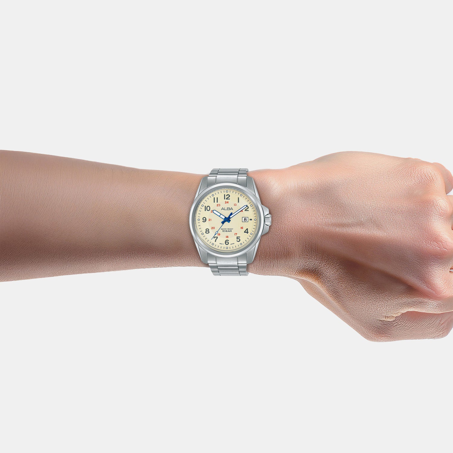 Men Quartz Cream Dial Analog Stainless Steel Watch AS9W05X1