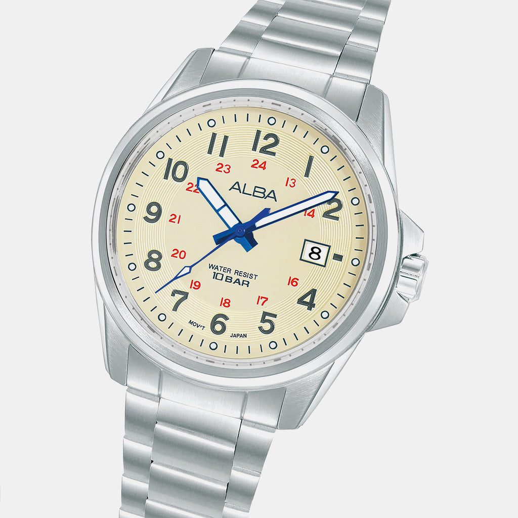 Men Quartz Cream Dial Analog Stainless Steel Watch AS9W05X1