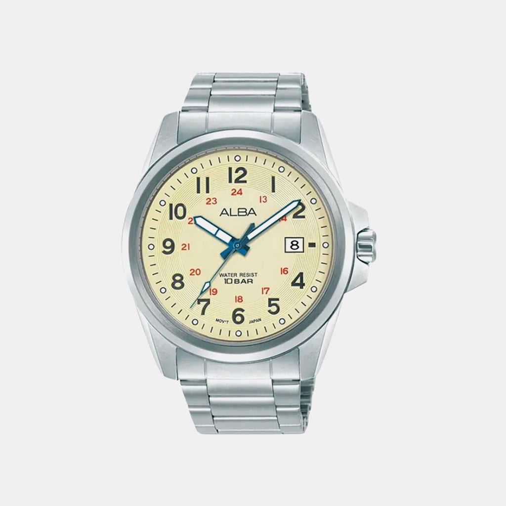 Men Quartz Cream Dial Analog Stainless Steel Watch AS9W05X1