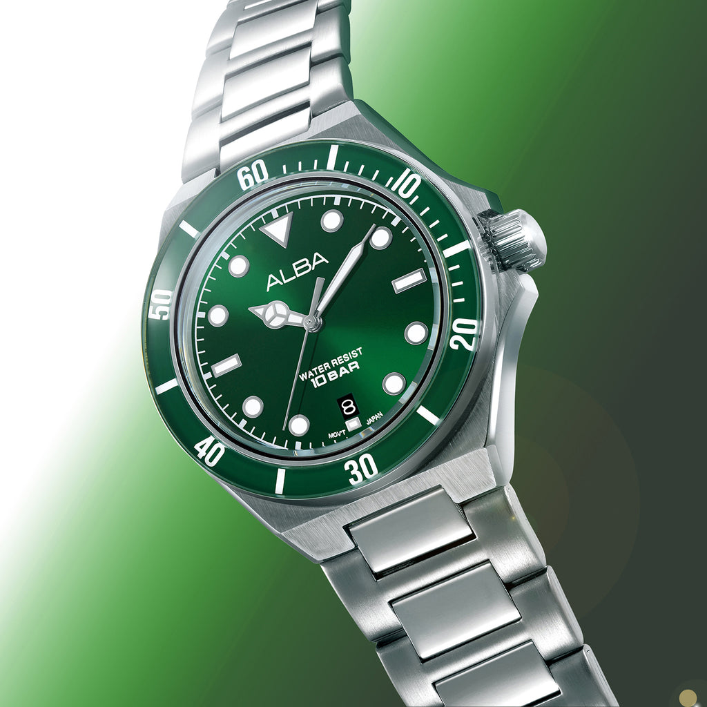 Active Men Quartz Green Dial Analog Stainless Steel Watch AS9W17X1
