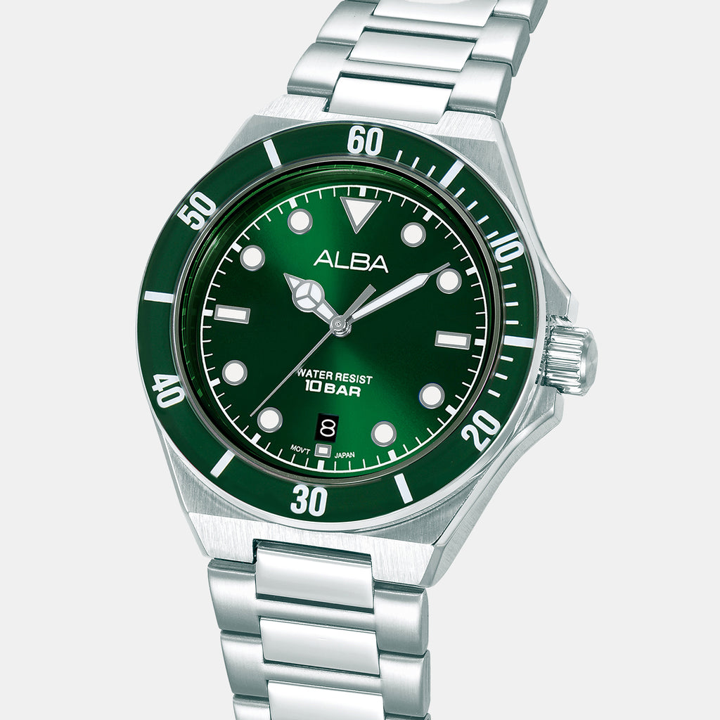 Active Men Quartz Green Dial Analog Stainless Steel Watch AS9W17X1