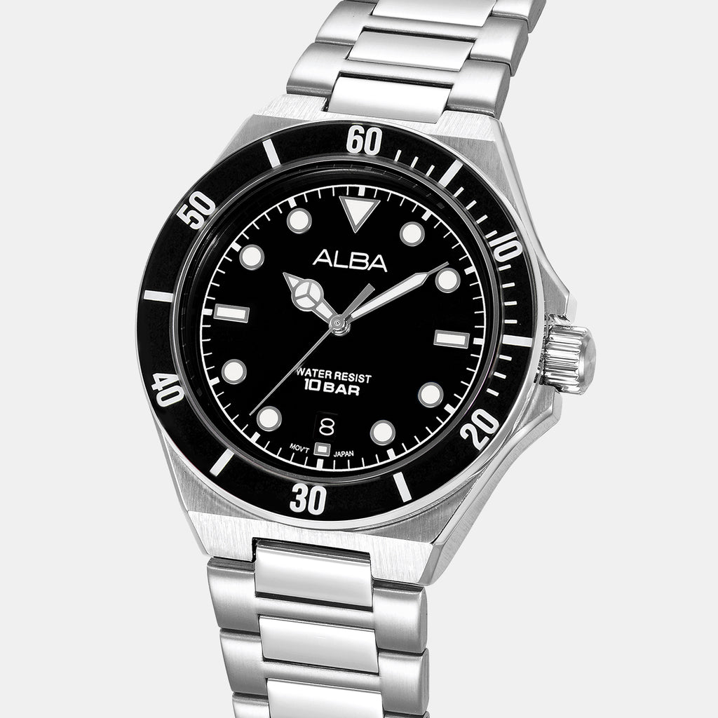 Active Men Quartz Black Dial Analog Stainless Steel Watch AS9W19X1
