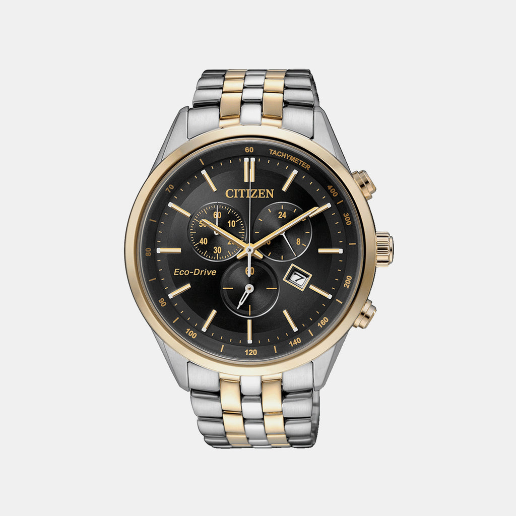Eco-Drive Men Quartz Black Dial Chronograph Stainless Steel Watch AT2144-54E