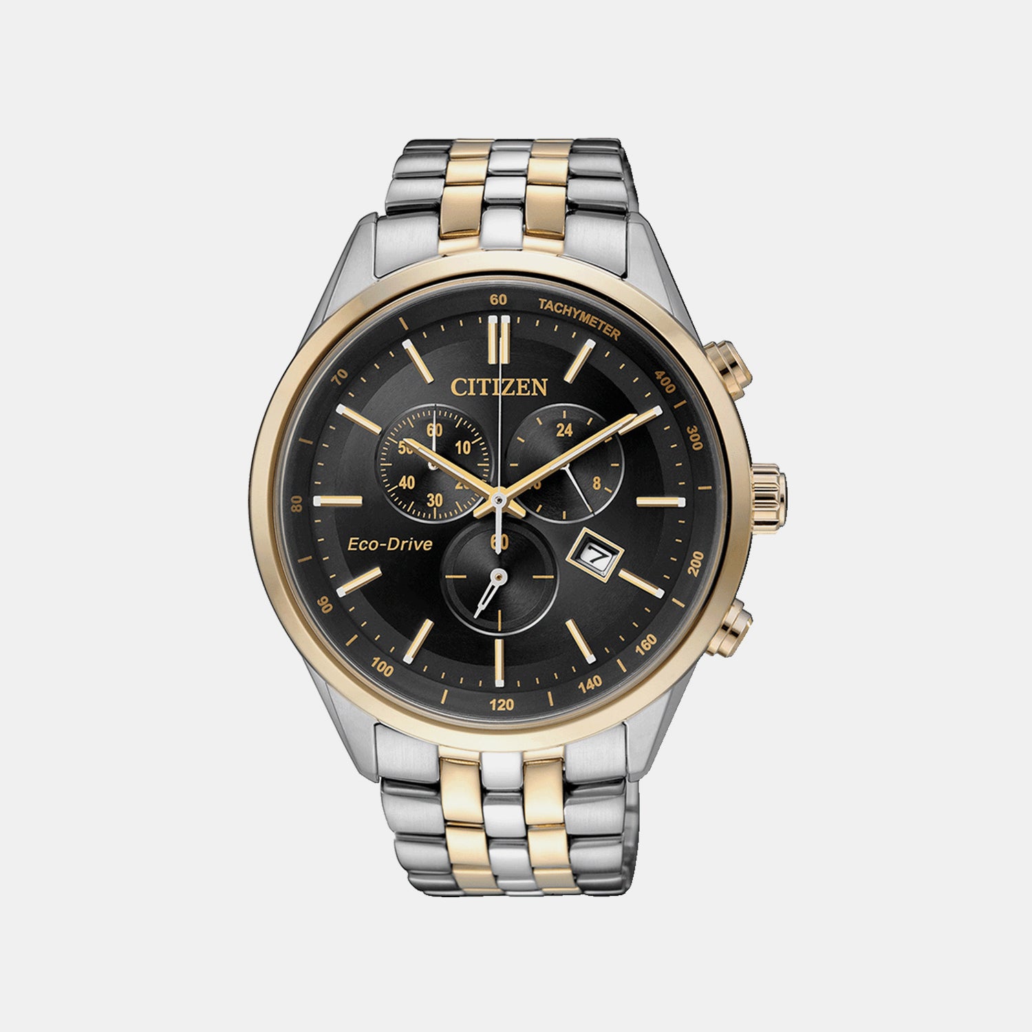 Eco-Drive Men Quartz Black Dial Chronograph Stainless Steel Watch AT2144-54E