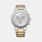 Axiom Men Eco-Drive White Dial Chronograph Stainless Steel Watch AT2244-84A