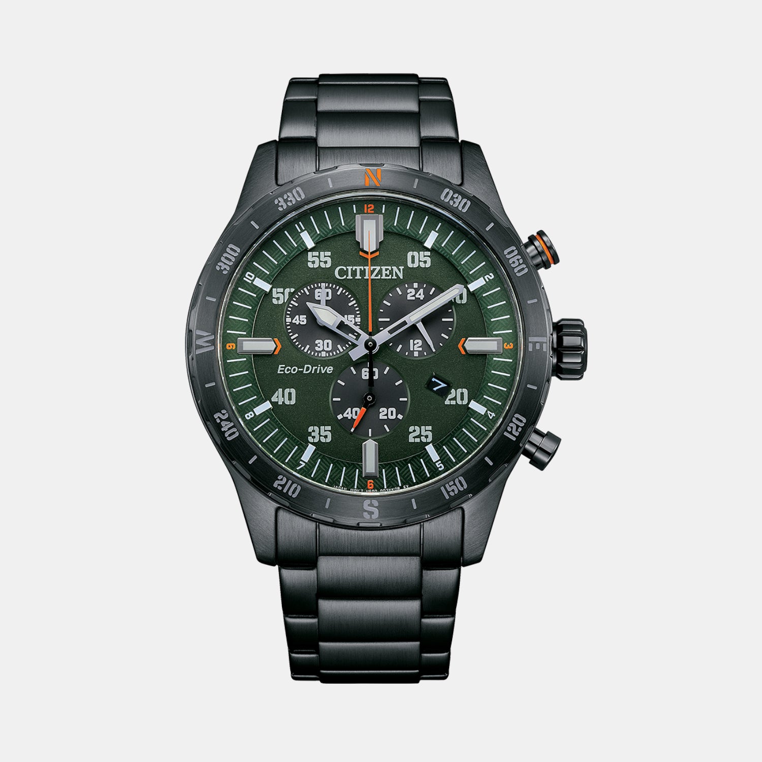 Men Quartz Green Dial Chronograph Stainless Steel Watch AT2527-80X