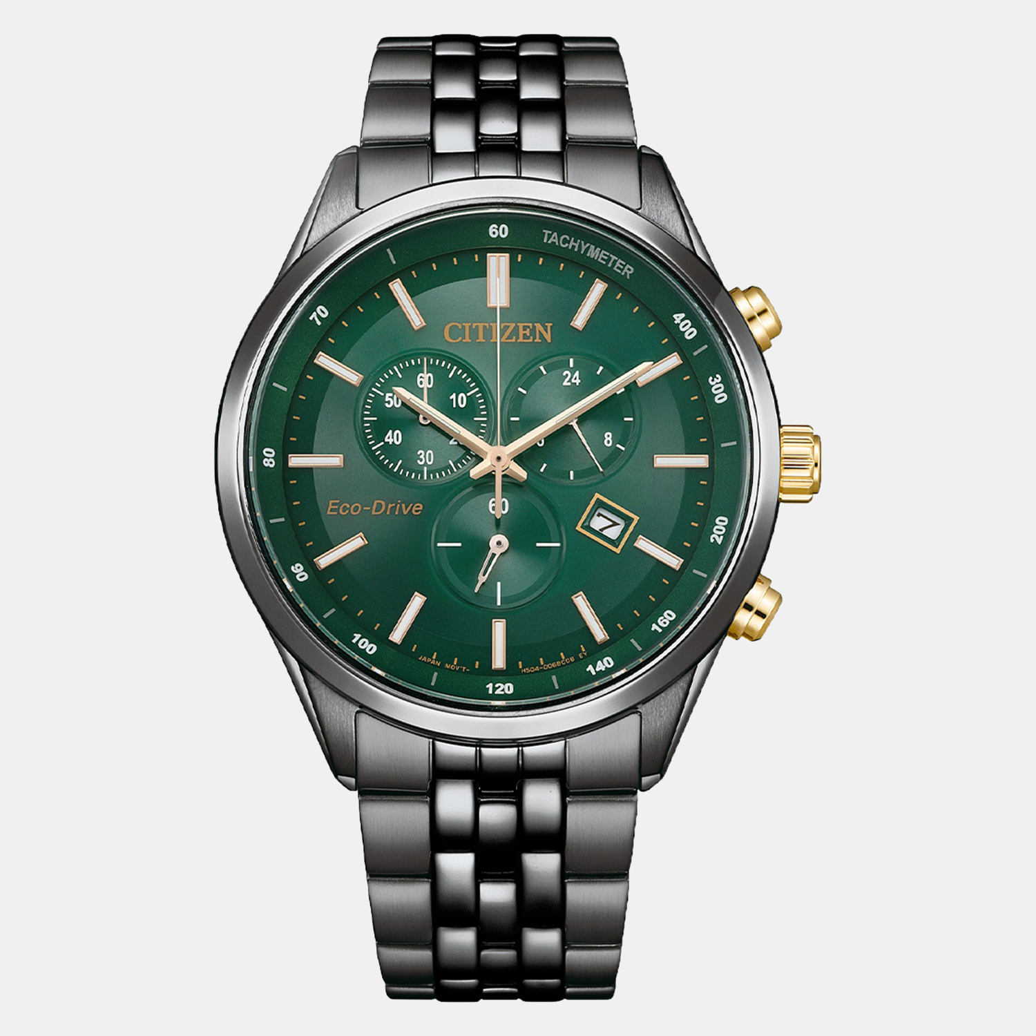 Eco-Drive Men Green Dial Chronograph Stainless Steel Watch AT2576-50X