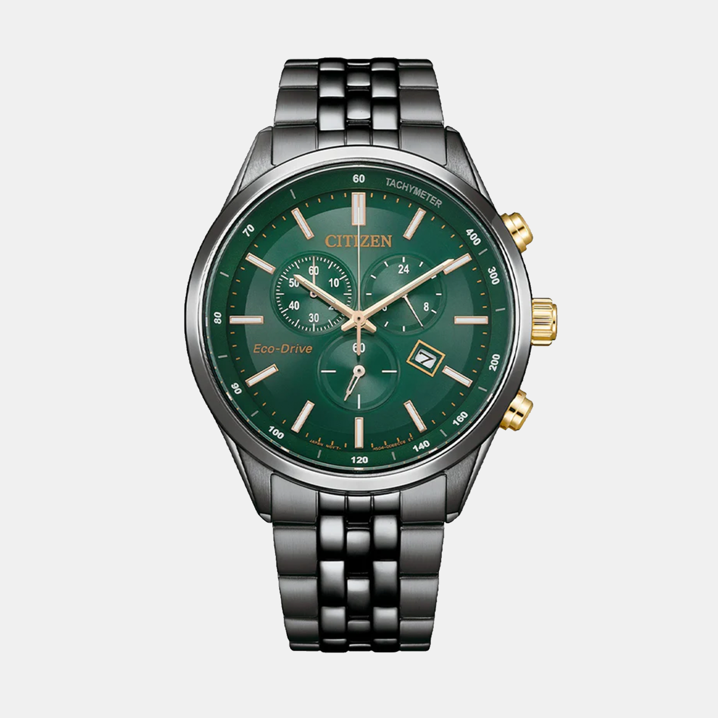 Eco-Drive Men Green Dial Chronograph Stainless Steel Watch AT2576-50X