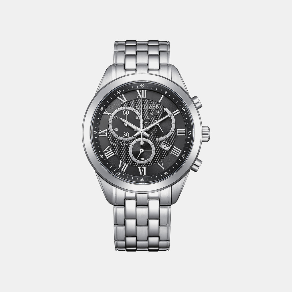 Eco-drive Men Quartz Black Dial Chronograph Stainless Steel Watch AT2600-57E