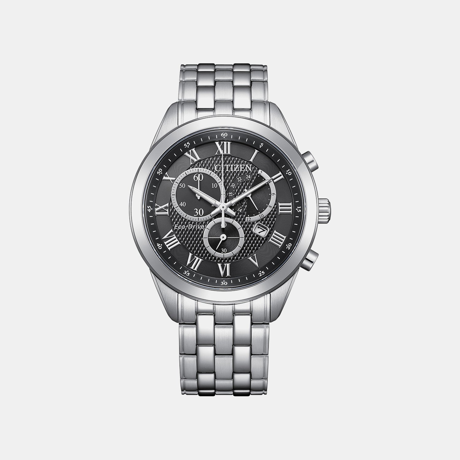 Eco-drive Men Quartz Black Dial Chronograph Stainless Steel Watch AT2600-57E