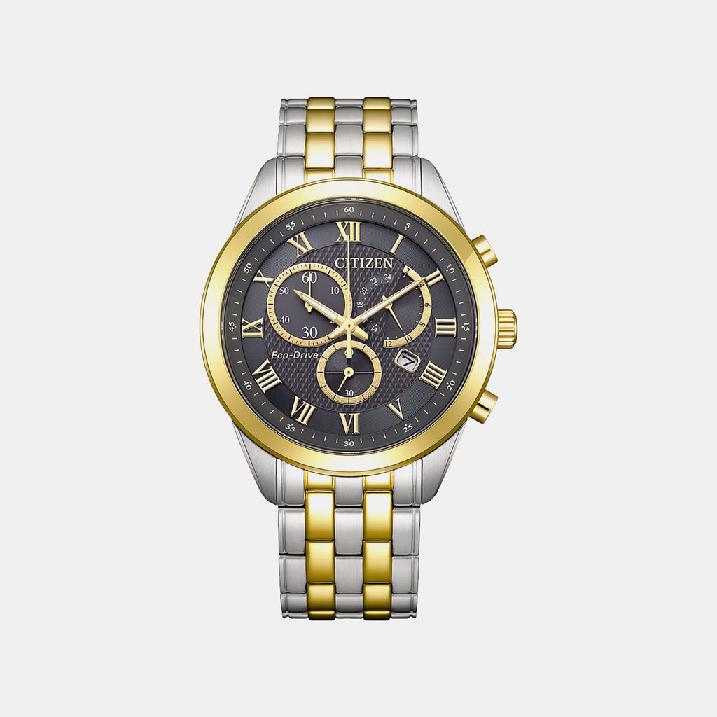 Eco-drive Men Quartz Grey Dial Chronograph Stainless Steel Watch AT2604-56H