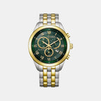 Eco-drive Men Quartz Green Dial Chronograph Stainless Steel Watch AT2604-56X