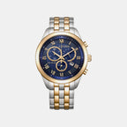 Eco-drive Men Quartz Blue Dial Chronograph Stainless Steel Watch AT2606-51L