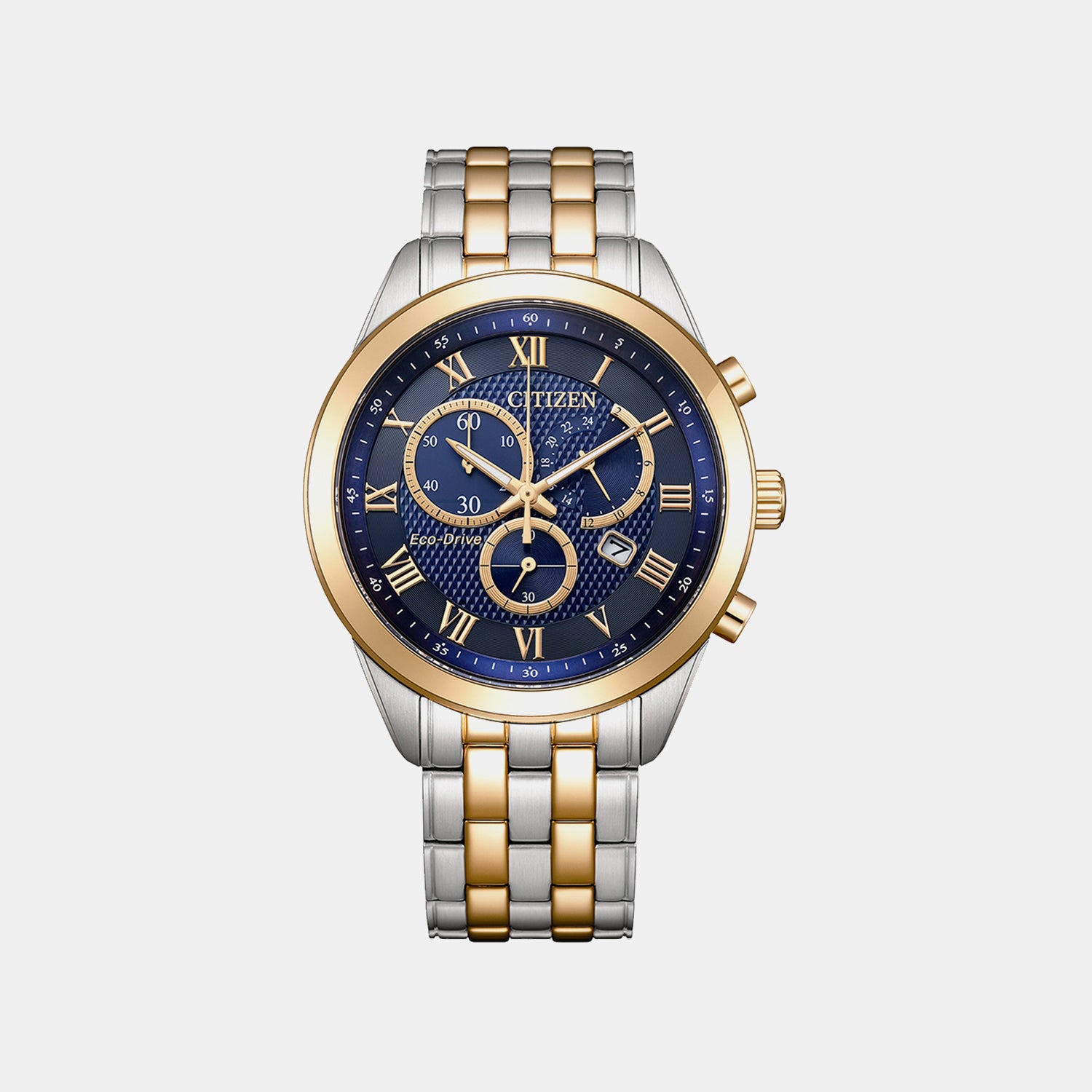 Eco-drive Men Quartz Blue Dial Chronograph Stainless Steel Watch AT2606-51L