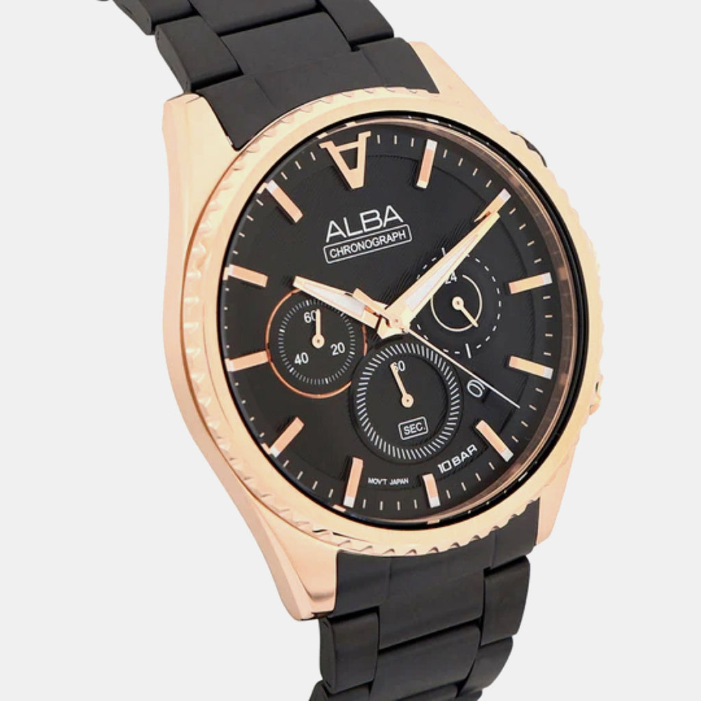 Signa Men Quartz Black Dial Chronograph Stainless Steel Watch AT3H80X1