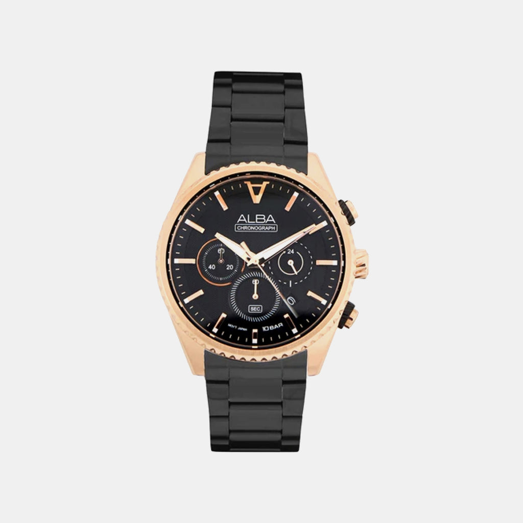 Signa Men Quartz Black Dial Chronograph Stainless Steel Watch AT3H80X1