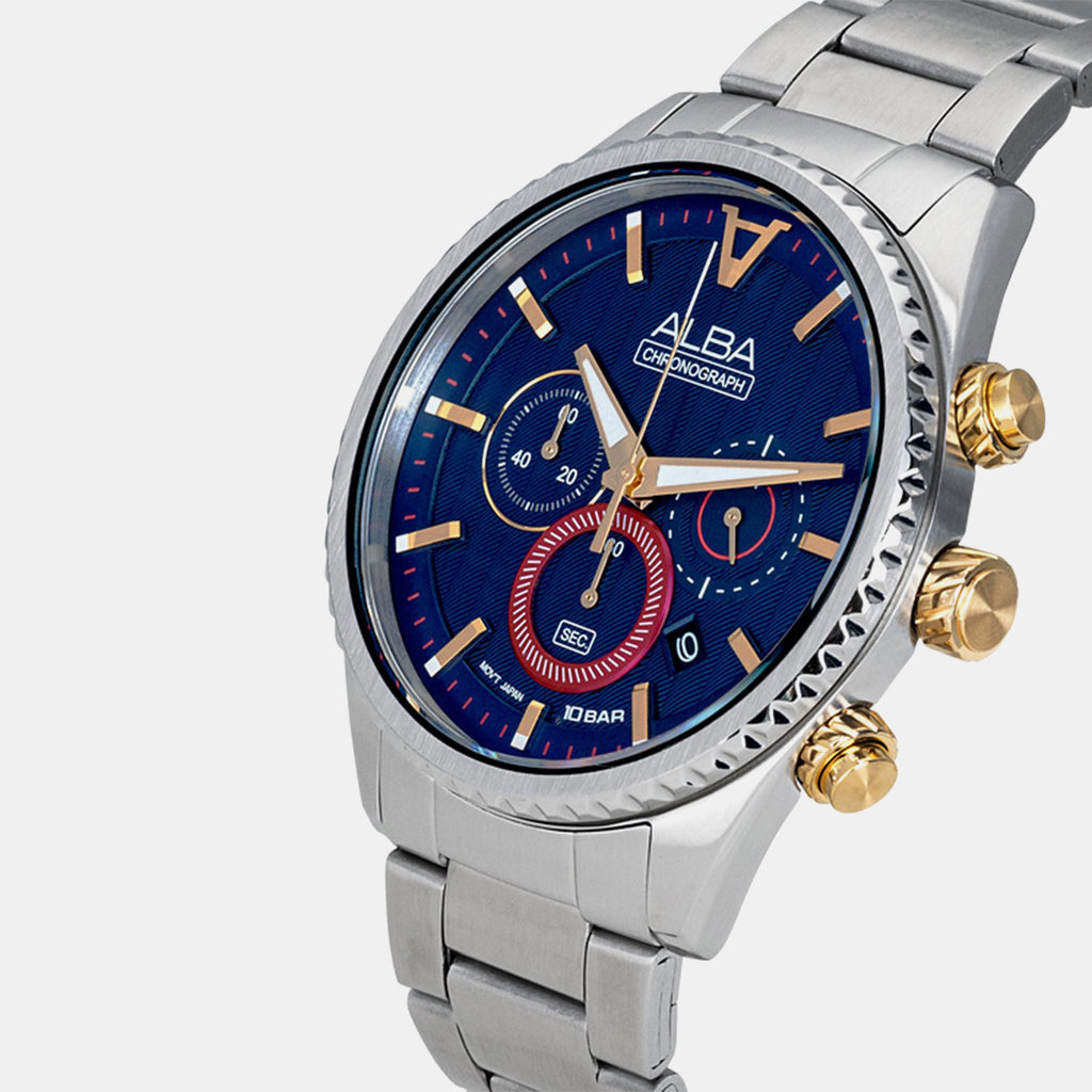 Signa Men Quartz Blue Dial Chronograph Stainless Steel Watch AT3H97X1