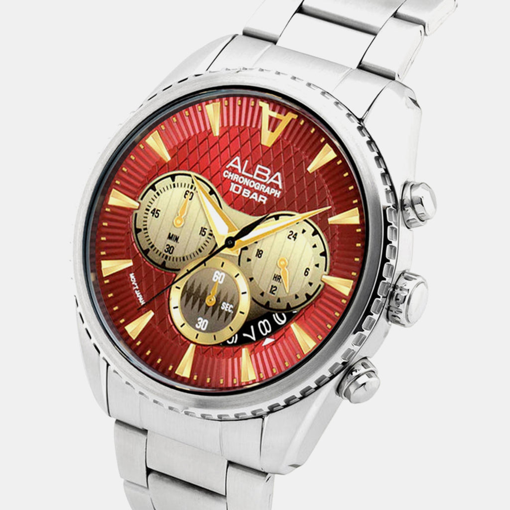 Signa Men Quartz Maroon Dial Analog Stainless Steel Watch AT3J11X1