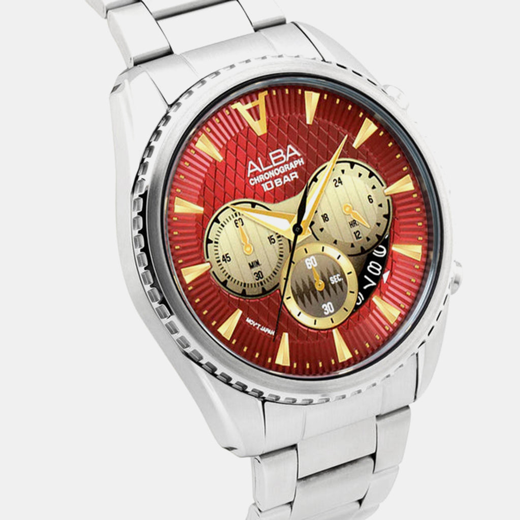 Signa Men Quartz Maroon Dial Analog Stainless Steel Watch AT3J11X1