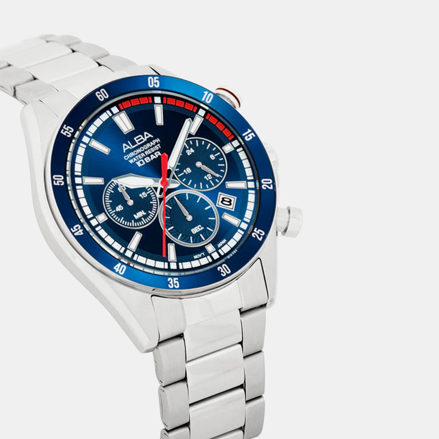 Men Quartz Blue Dial Analog Stainless Steel Watch AT3J27X1