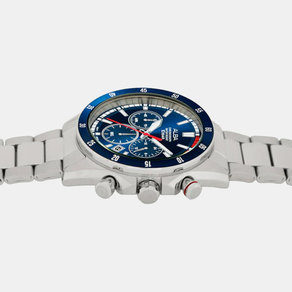 Men Quartz Blue Dial Analog Stainless Steel Watch AT3J27X1