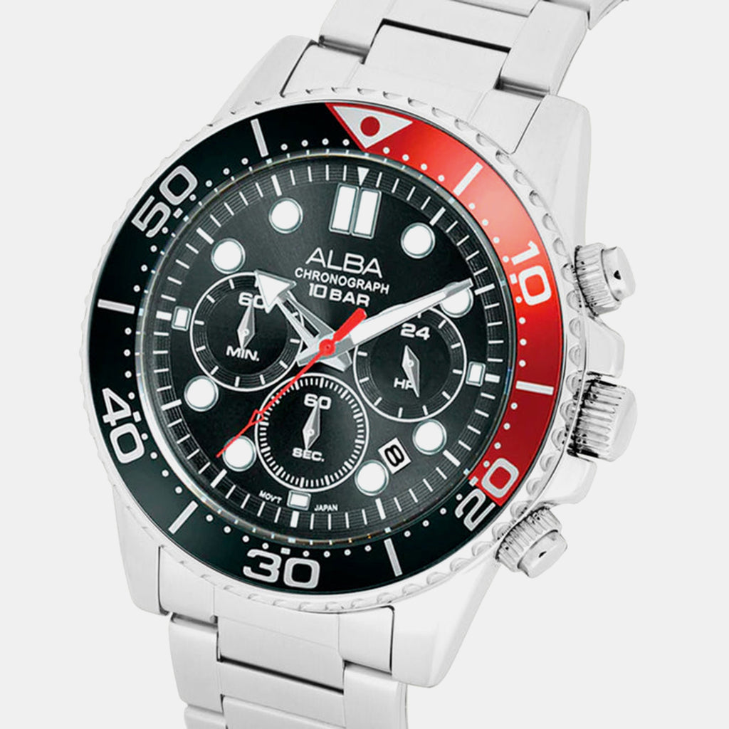 Women Quartz Black Dial Chronograph Stainless Steel Watch AT3J37X1