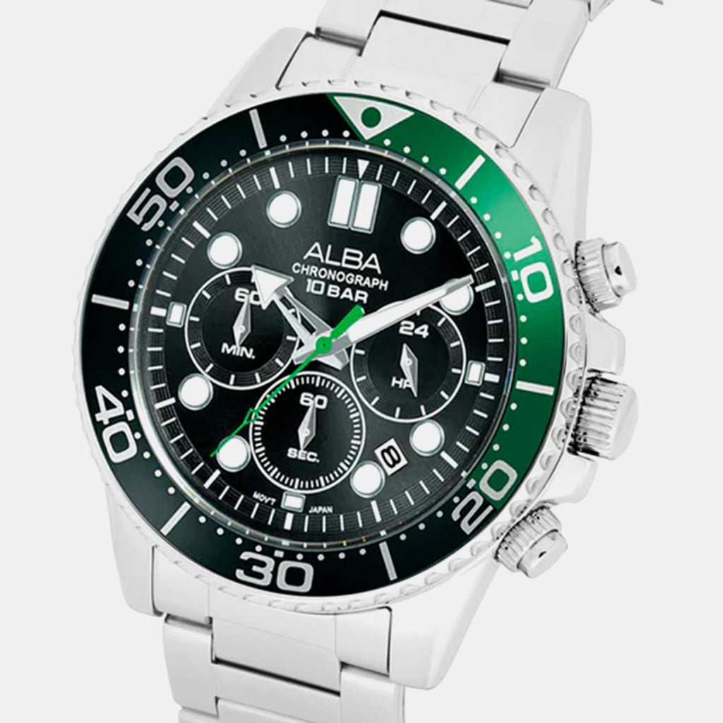 Men Quartz Black Dial Multi-function Stainless Steel Watch AT3J39X1