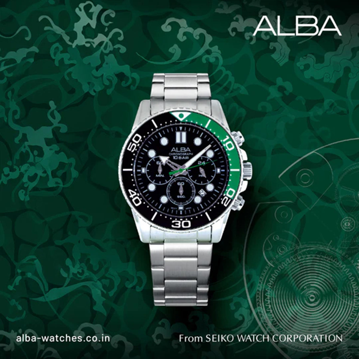 Active Men Quartz Black Dial Multi-Function Stainless Steel Watch AT3J39X1